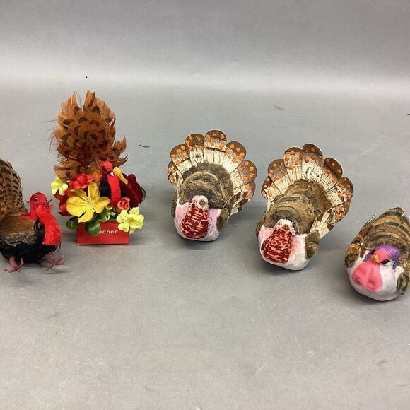 Lot Of 5 Miniature Turkey Decorations Figurines - Picture 2 of 16